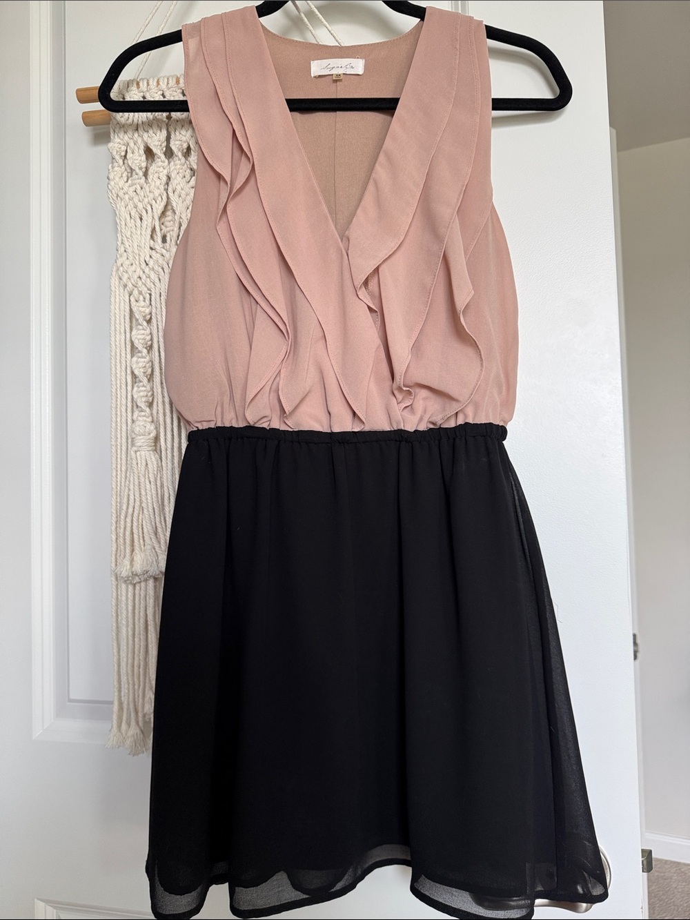 Sugarlips Blush and Black Ruffle V-Neck Mini Dress